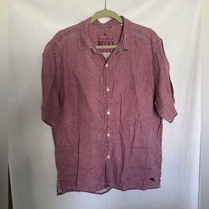 Tommy Bahama Relax 100% linen Short Sleeve Button Down Shirt in Red Mens large